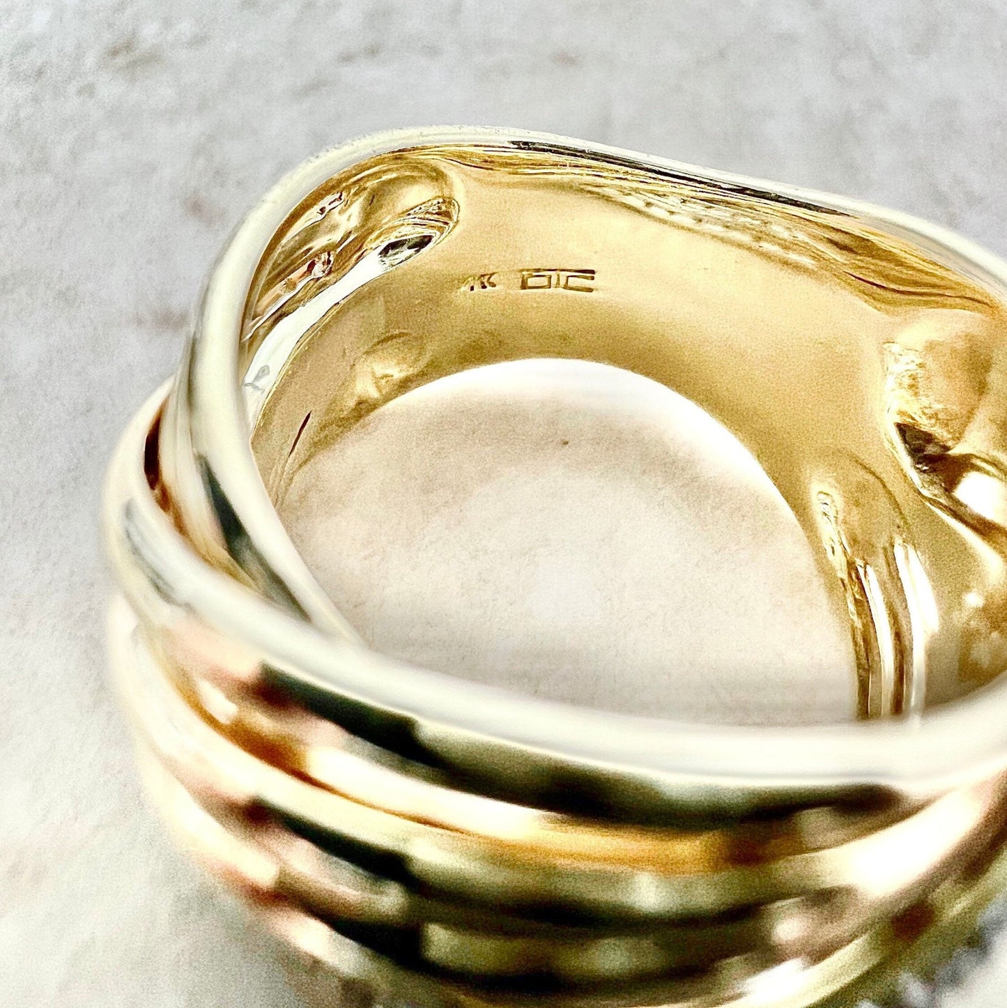 Vintage 14 Karat Yellow Gold Three - Row 1 Carat Diamond Crossover Ring - WeilJewelry