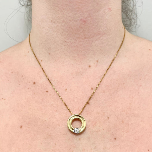 CLEARANCE 40% OFF - Vintage 14 Karat Yellow & White Gold 0.40 Carat Round Diamond Solitaire Circle Pendant - WeilJewelry