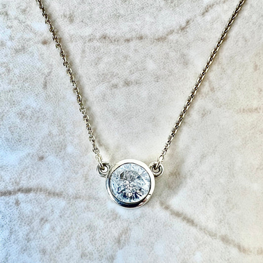 Vintage 14 Karat Yellow & White Gold Bezel 0.75 Carat Diamond Solitaire Necklace - WeilJewelry