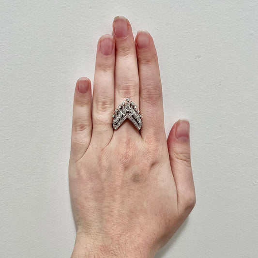 Vintage 16 Karat White Gold Diamond Crown Ring - WeilJewelry