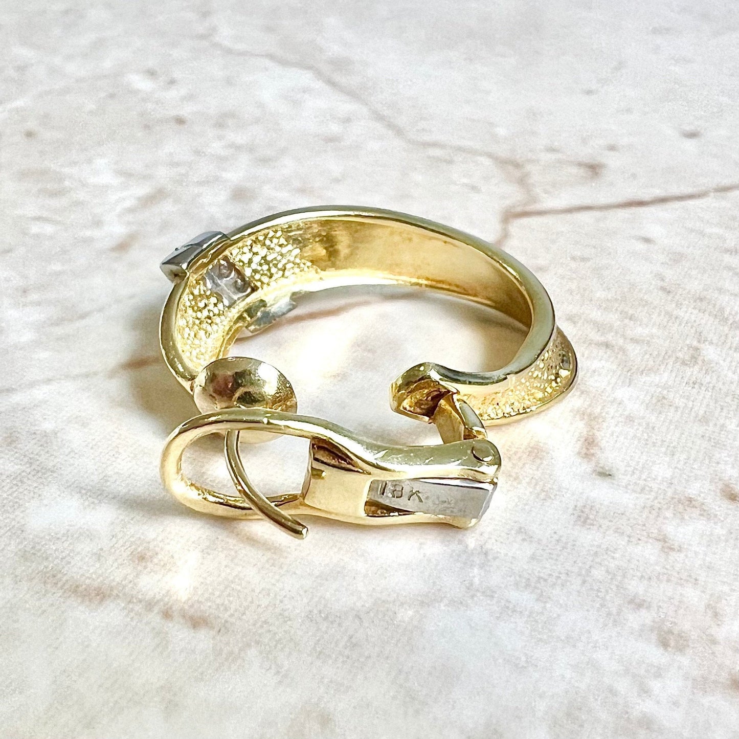 Vintage 18 Karat Two - Tone Diamond Hoop Earrings - WeilJewelry