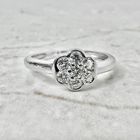 CLEARANCE 40% OFF - Vintage 18 Karat White Gold 0.32 Carat Diamond Cluster Ring - WeilJewelry