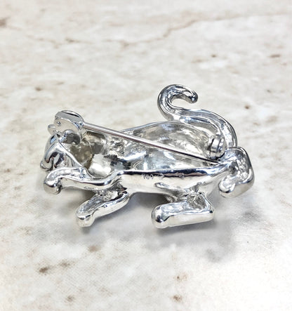 Vintage 18 Karat White Gold Cat Brooch By Carvin French