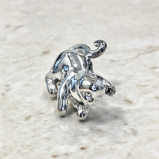 Vintage 18 Karat White Gold Cat Brooch By Carvin French - WeilJewelry