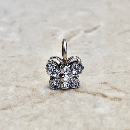 Vintage 18 Karat White Gold Diamond Butterfly Pendant Necklace - WeilJewelry
