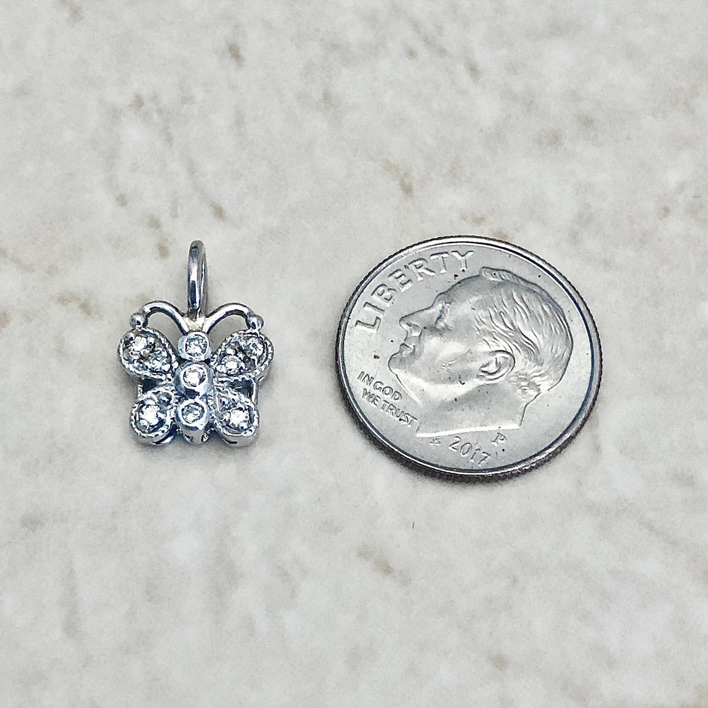 Vintage 18 Karat White Gold Diamond Butterfly Pendant Necklace - WeilJewelry
