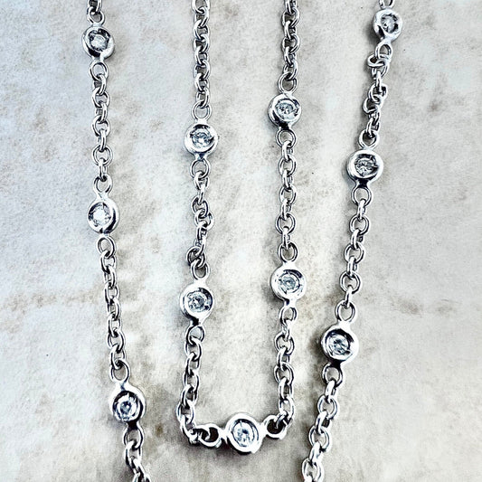 Vintage 18 Karat White Gold Diamond By The Yard Necklace - WeilJewelry