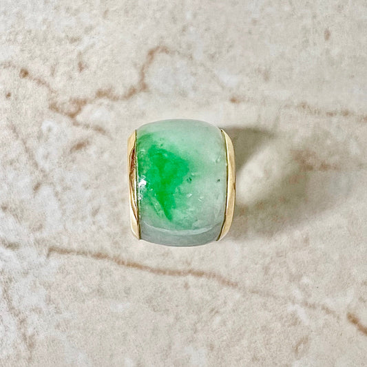 Vintage 18 Karat Yellow Gold A Type Green Jadeite Jade Barrel Slide Pendant - WeilJewelry