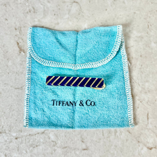 Vintage 18 Karat Yellow Gold & Blue Enamel Tiffany & Co. Tie Clip - WeilJewelry