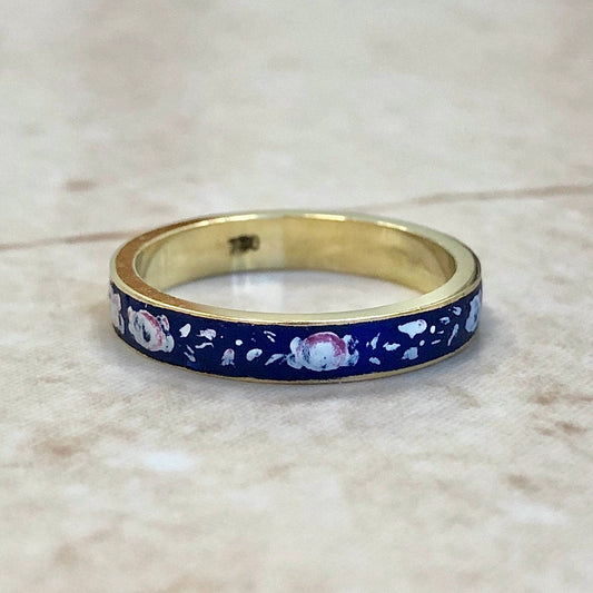 Vintage 18 Karat Yellow Gold & Enamel Wedding Band Ring - WeilJewelry