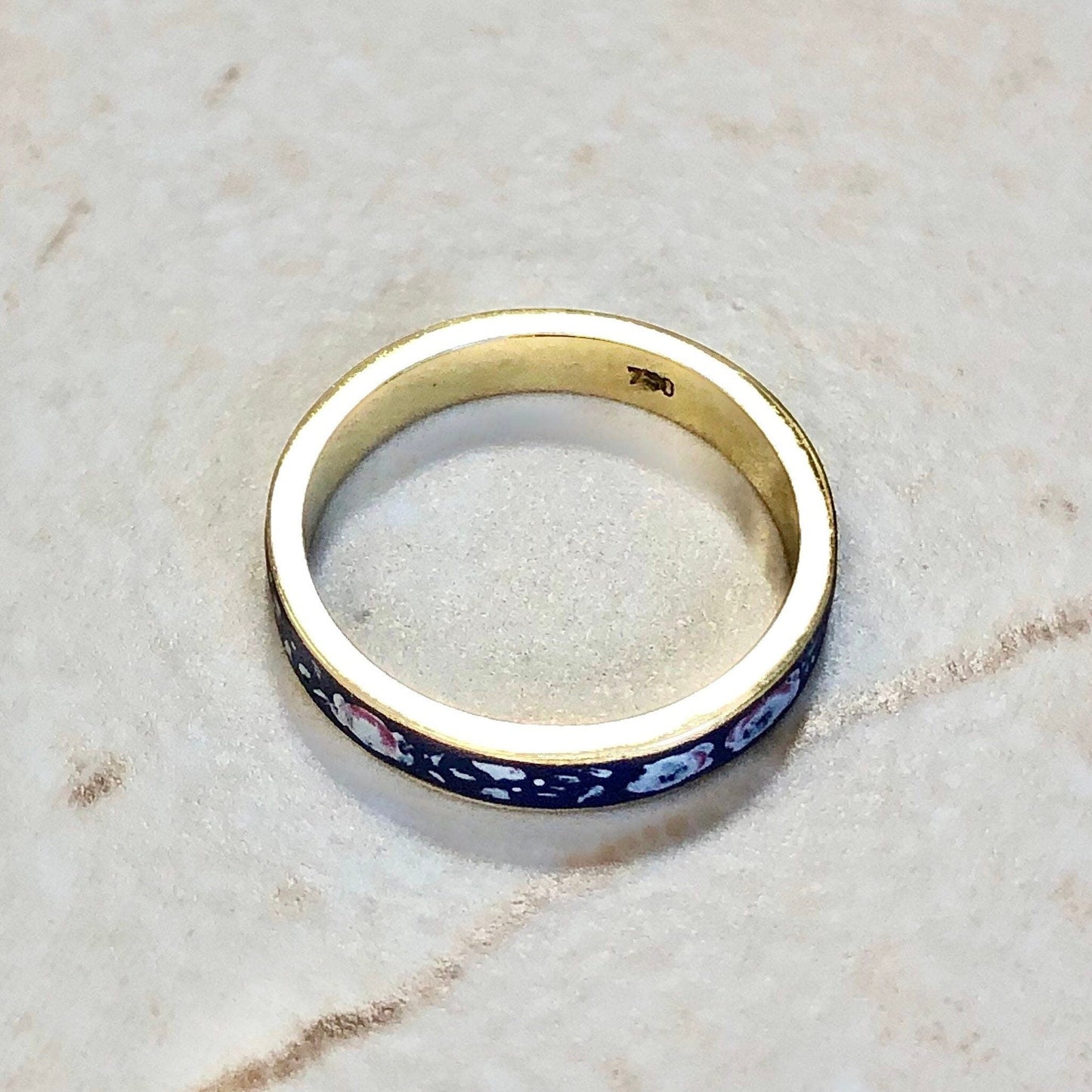 Vintage 18 Karat Yellow Gold & Enamel Wedding Band Ring - WeilJewelry
