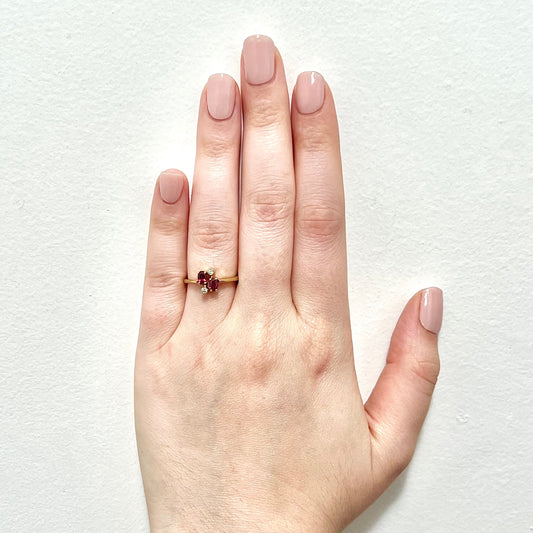 Vintage 18 Karat Yellow Gold Natural Oval Ruby & Diamond Toi Et Moi Ring - WeilJewelry