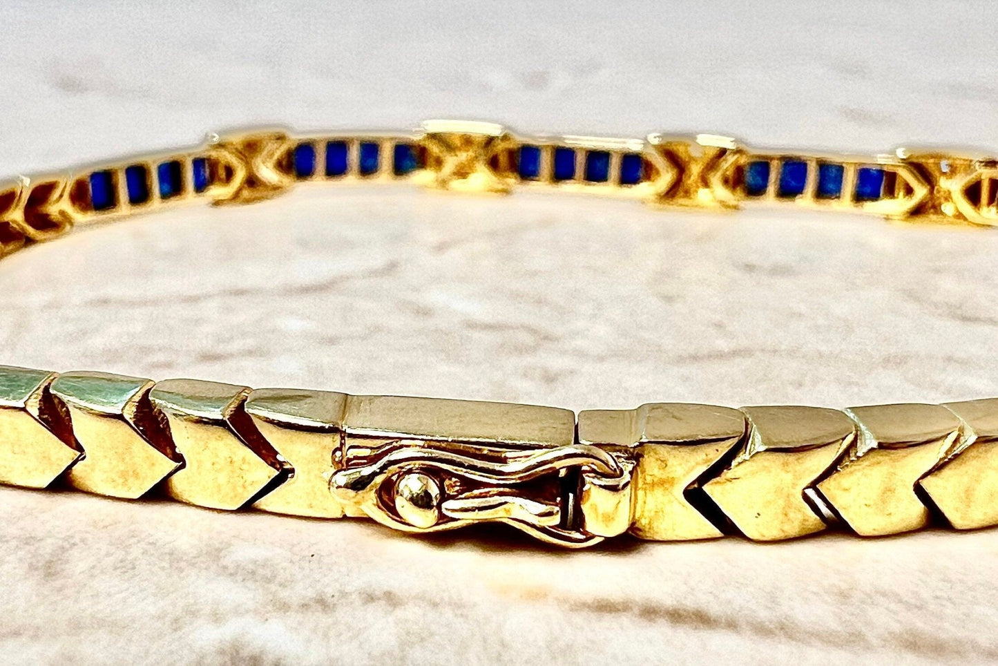 Vintage 18 Karat Yellow Gold Sapphire & Diamond Line Bracelet - WeilJewelry