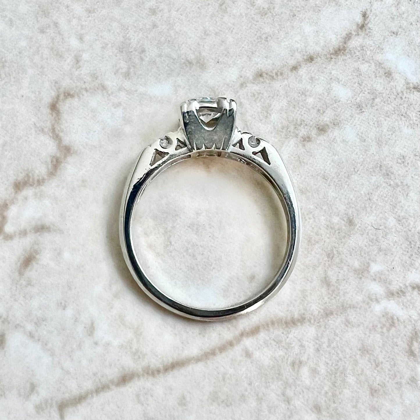 Vintage 1940's Retro 14 Karat White Gold 0.43 Carat Diamond Engagement Ring - WeilJewelry