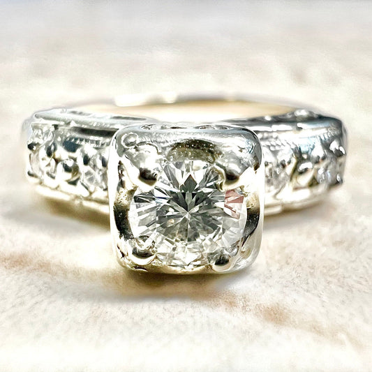 Vintage 1940’s Retro 14 Karat Yellow & White Gold 0.36 Carat Diamond Engagement Ring - WeilJewelry