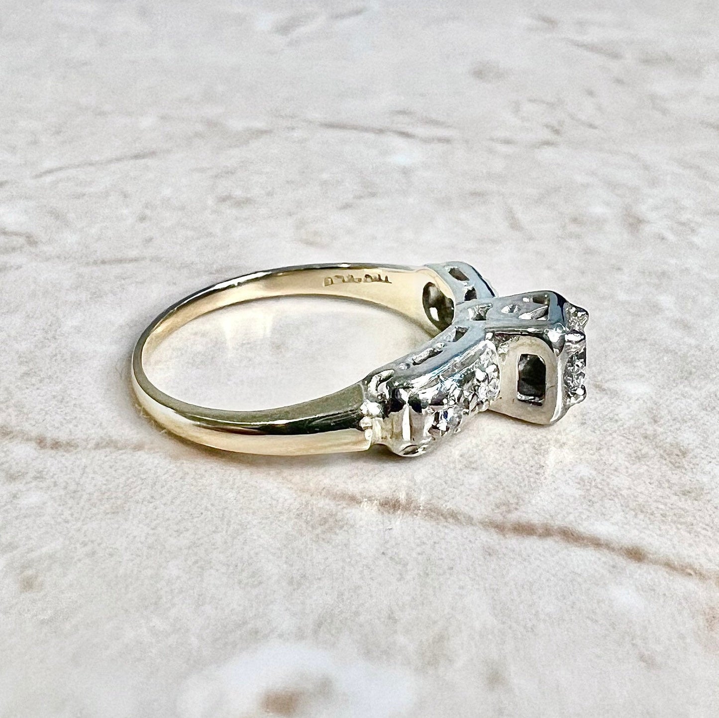 Vintage Retro Diamond Engagement Ring Circa 1940 - 14K Two Tone Gold Ring - Diamond Wedding Ring - Diamond Solitaire Ring -Vintage Solitaire