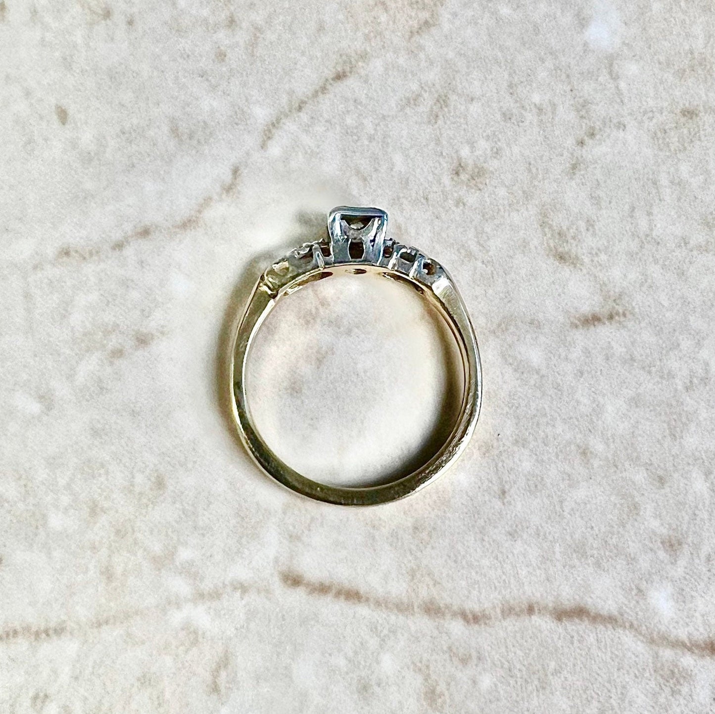 Vintage 1940’s Retro 14 Karat Yellow & White Gold Diamond Engagement Ring - WeilJewelry