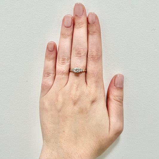 Vintage 1940’s Retro 14 Karat Yellow & White Gold Diamond Three - Stone Engagement Ring - WeilJewelry