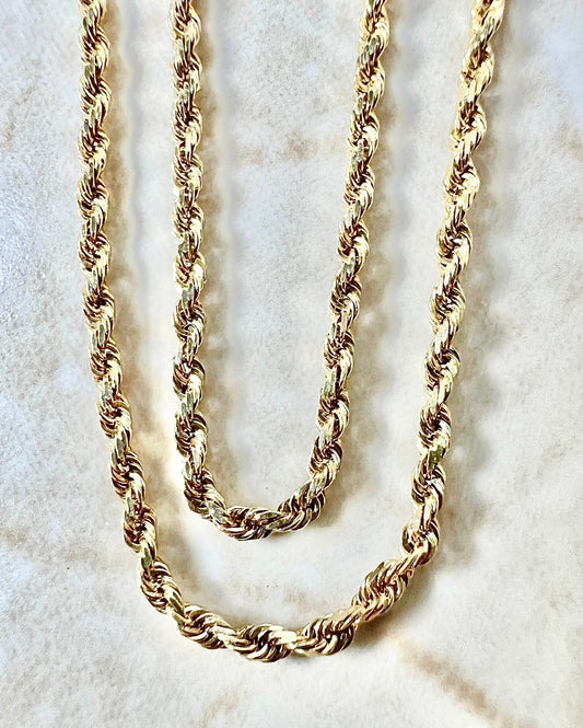 Vintage 1960’s 14 Karat Yellow Gold Rope 18 Inches Chain Necklace With Safety Clasp l - WeilJewelry