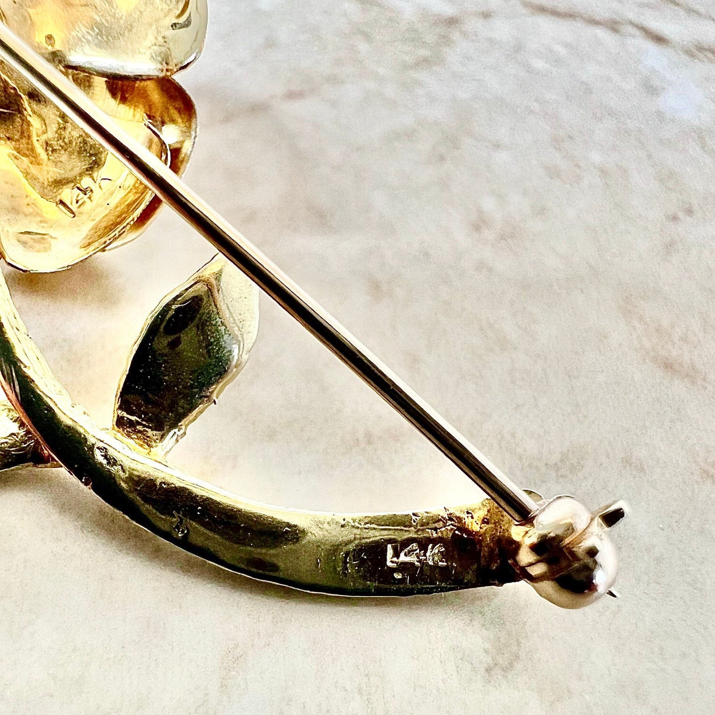 CLEARANCE 40% OFF - Vintage 1960’s 14 Karat Yellow Gold Ruby & Diamond Flower Brooch - WeilJewelry