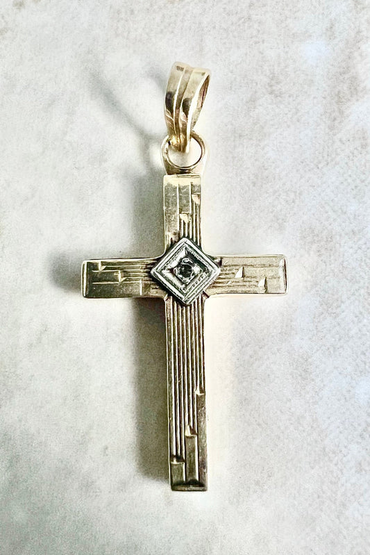 Vintage Art Deco 14 Karat Yellow Gold Diamond Cross Pendant - WeilJewelry