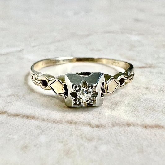 Vintage Art Deco 14 Karat Yellow & White Gold Diamond Solitaire Ring - WeilJewelry