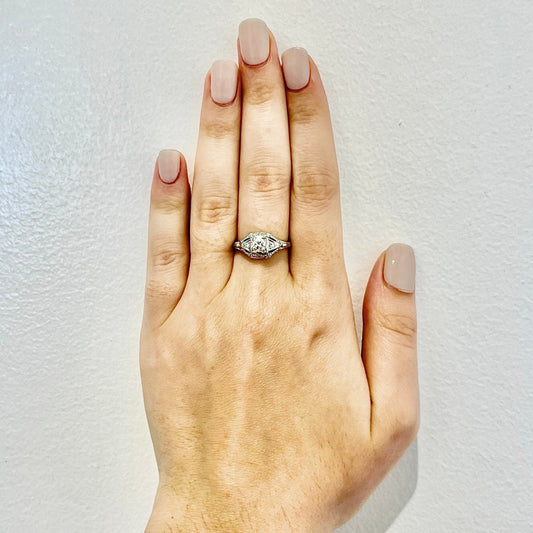 Vintage Art Deco Handcrafted 18 Karat White Gold 0.50 Carat Old European Diamond Solitaire Engagement Ring - WeilJewelry