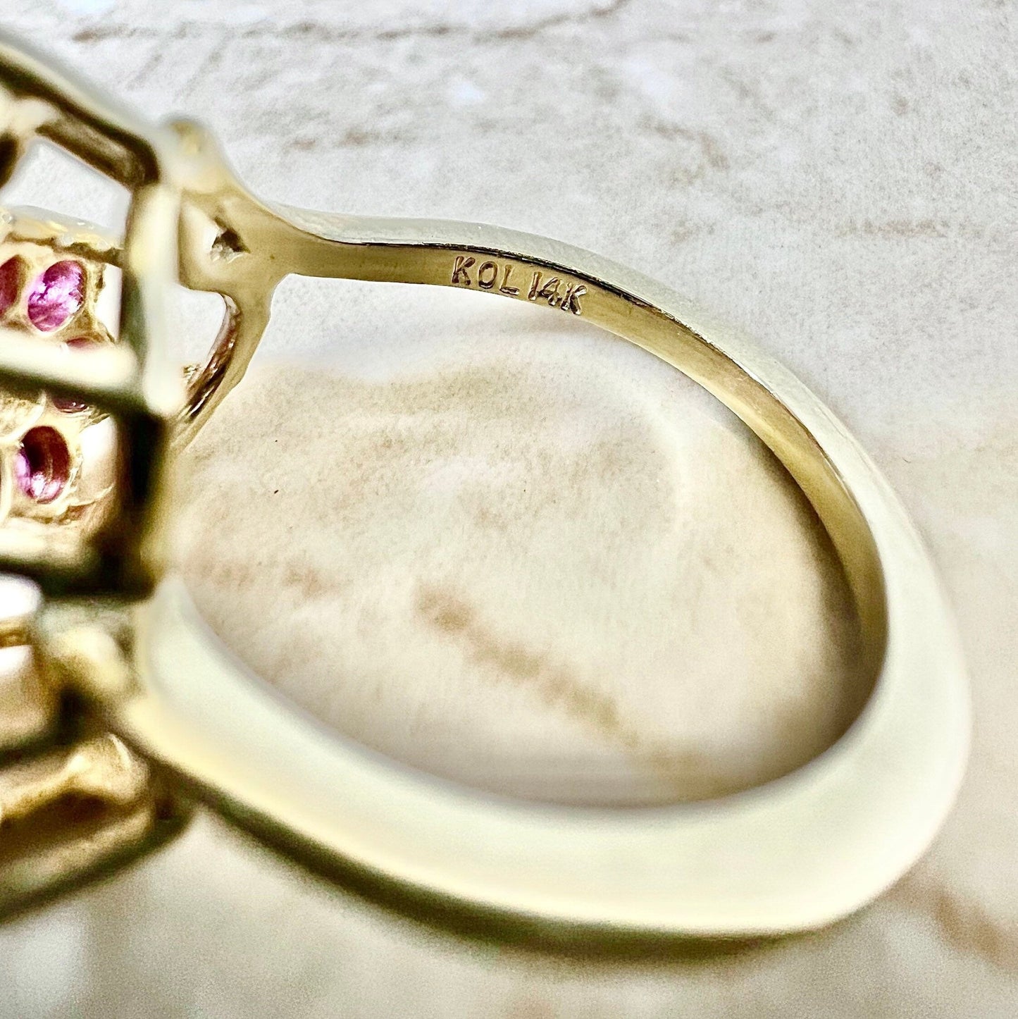 Vintage Floral Ruby, Sapphire, Opal & Diamond Cocktail Ring in 14 Karat Yellow Gold - WeilJewelry