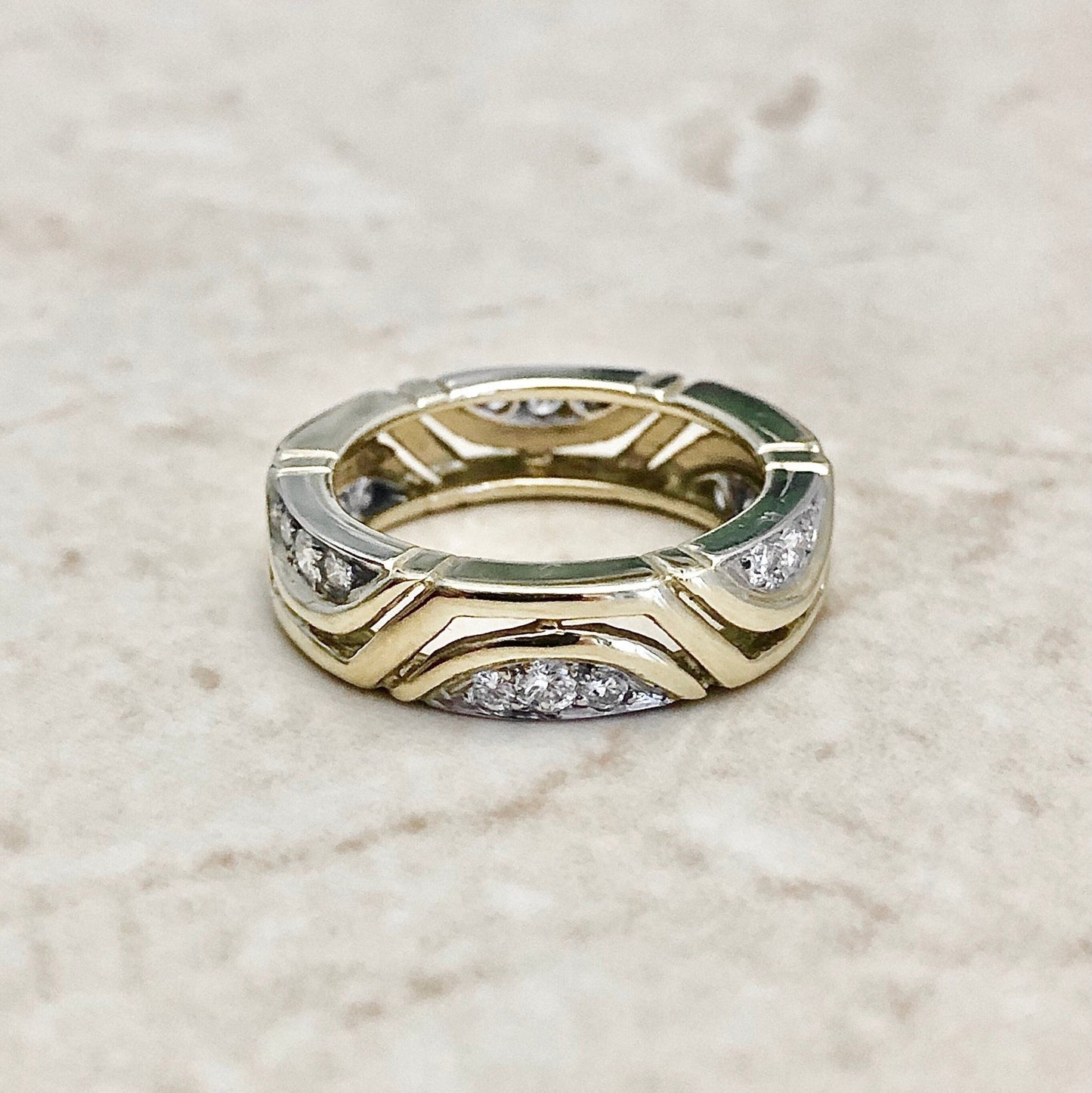 Vintage Handcrafted 18 Karat Two - Tone Diamond Band Ring By Carvin French - WeilJewelry