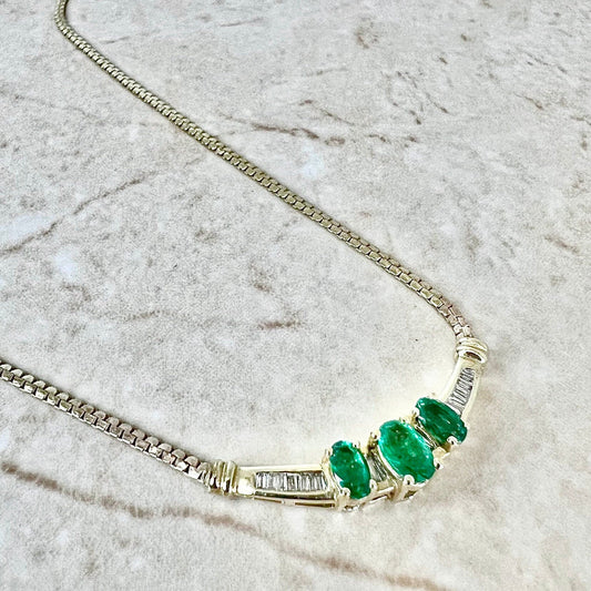 Vintage Italian 10 Karat Yellow Gold Emerald & Diamond Necklace - WeilJewelry