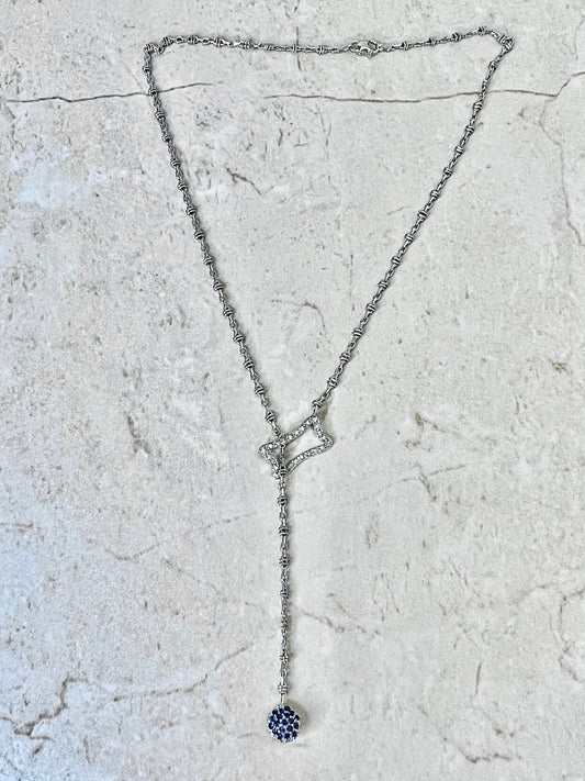 Vintage Italian 14 Karat White Gold Sapphire & Diamond Lariat Necklace - WeilJewelry