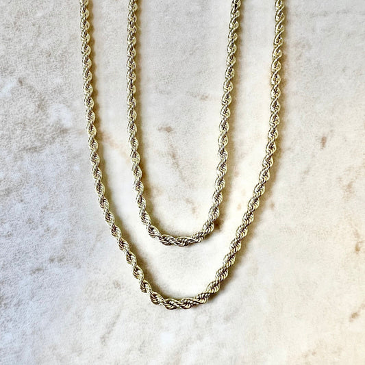 Vintage Italian 14 Karat Yellow Gold Rope Chain Necklace By UnoAErre - WeilJewelry