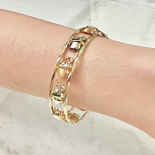 Vintage Italian 18 Karat Tri - Tone Gold Elephant Bangle Bracelet - WeilJewelry