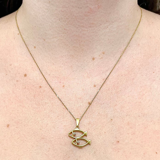 CLEARANCE 40% OFF - Vintage Italian 18 Karat Yellow Gold Diamond Fish Pendant - WeilJewelry