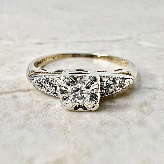 Vintage Retro 14 Karat Gold Diamond Engagement Ring - WeilJewelry