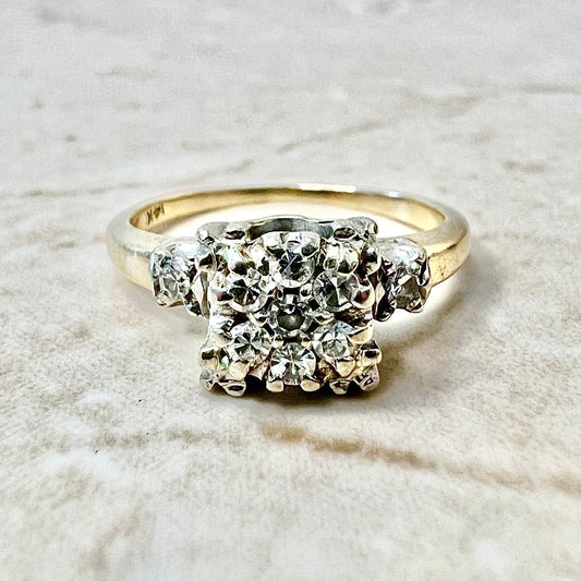 Vintage Retro 14 Karat Yellow & White Gold Diamond Cluster Ring - WeilJewelry