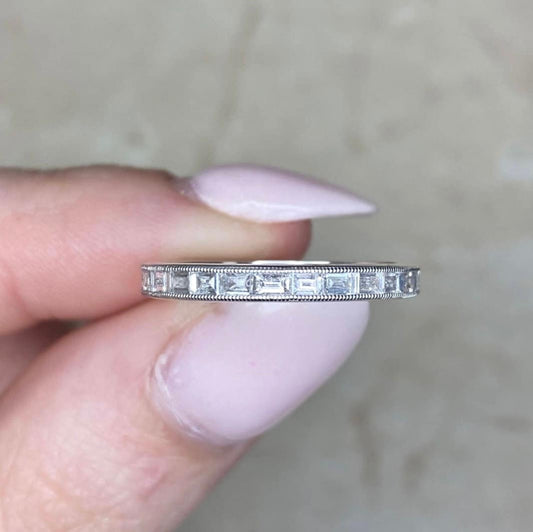 Vintage Style Handcrafted Platinum Channel - Set 1 Carat Baguette Diamond Eternity Band Ring - WeilJewelry