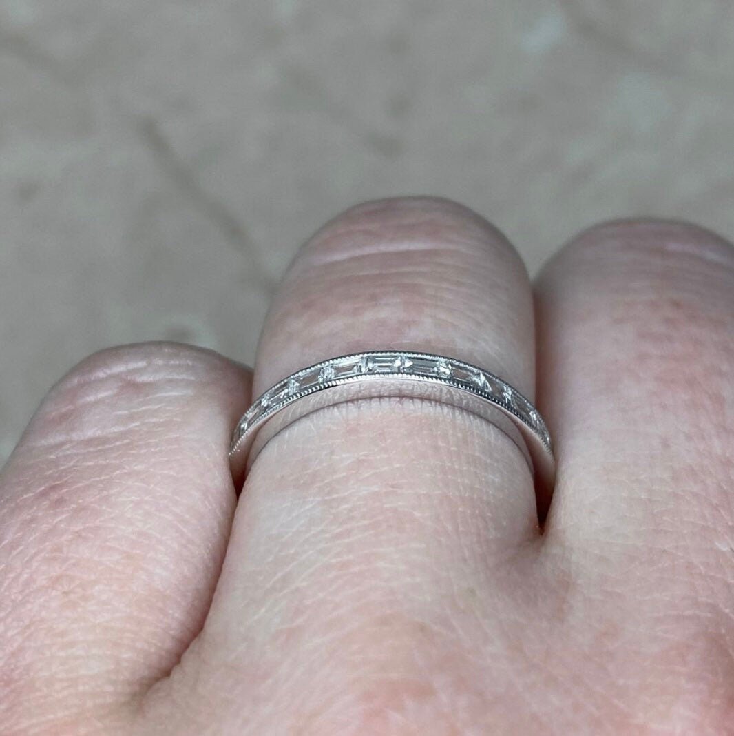 Vintage Style Handcrafted Platinum Channel - Set 1 Carat Baguette Diamond Eternity Band Ring - WeilJewelry