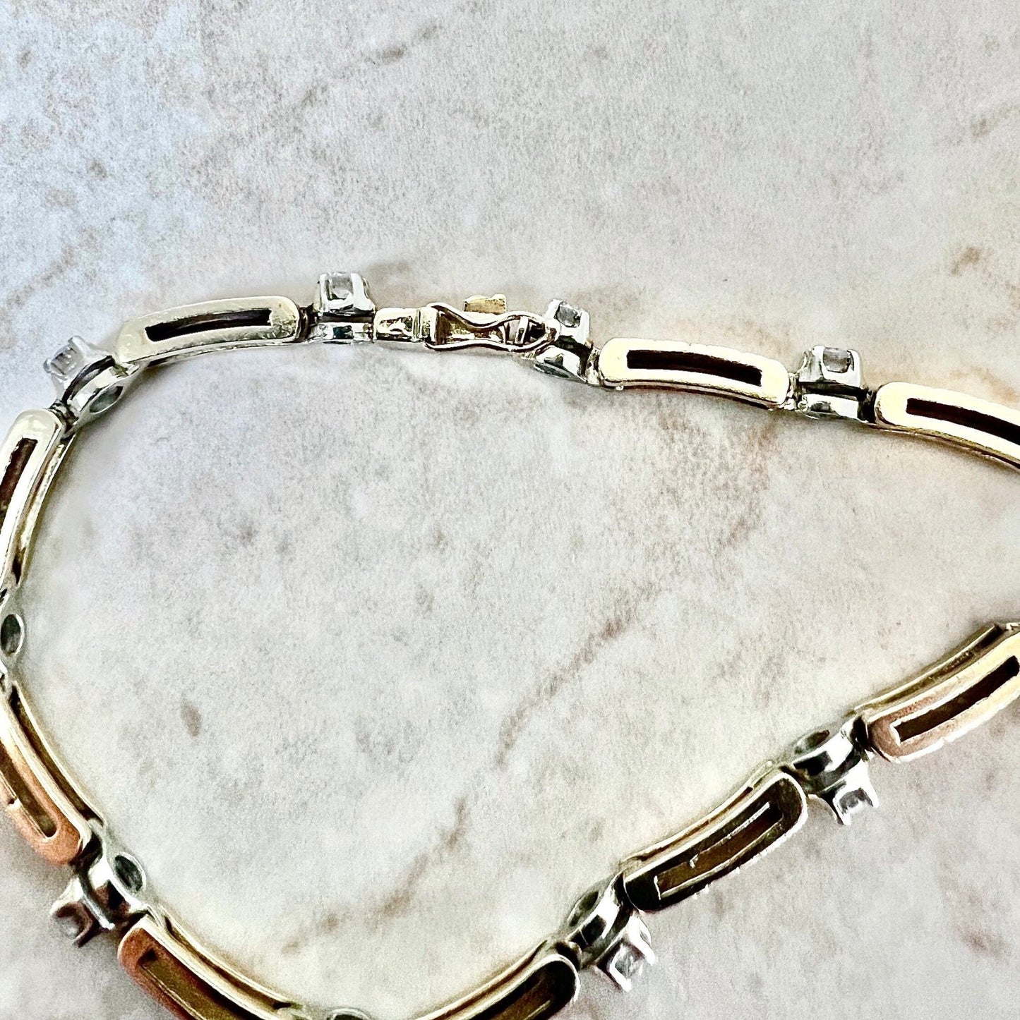 Vintage Textured 14 Karat Yellow & White Gold 0.75 Carat Round Diamond Tennis Bracelet - WeilJewelry