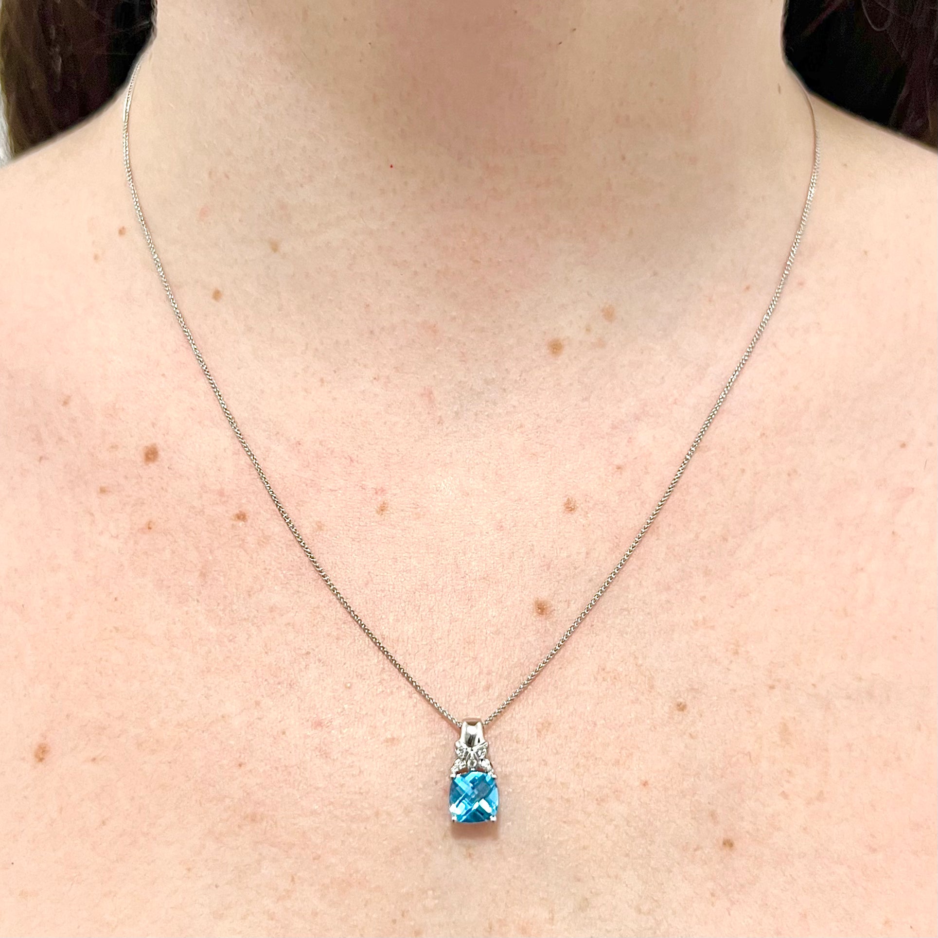 14 Karat White Gold Swiss Blue Topaz & Diamond Pendant Necklace - WeilJewelry