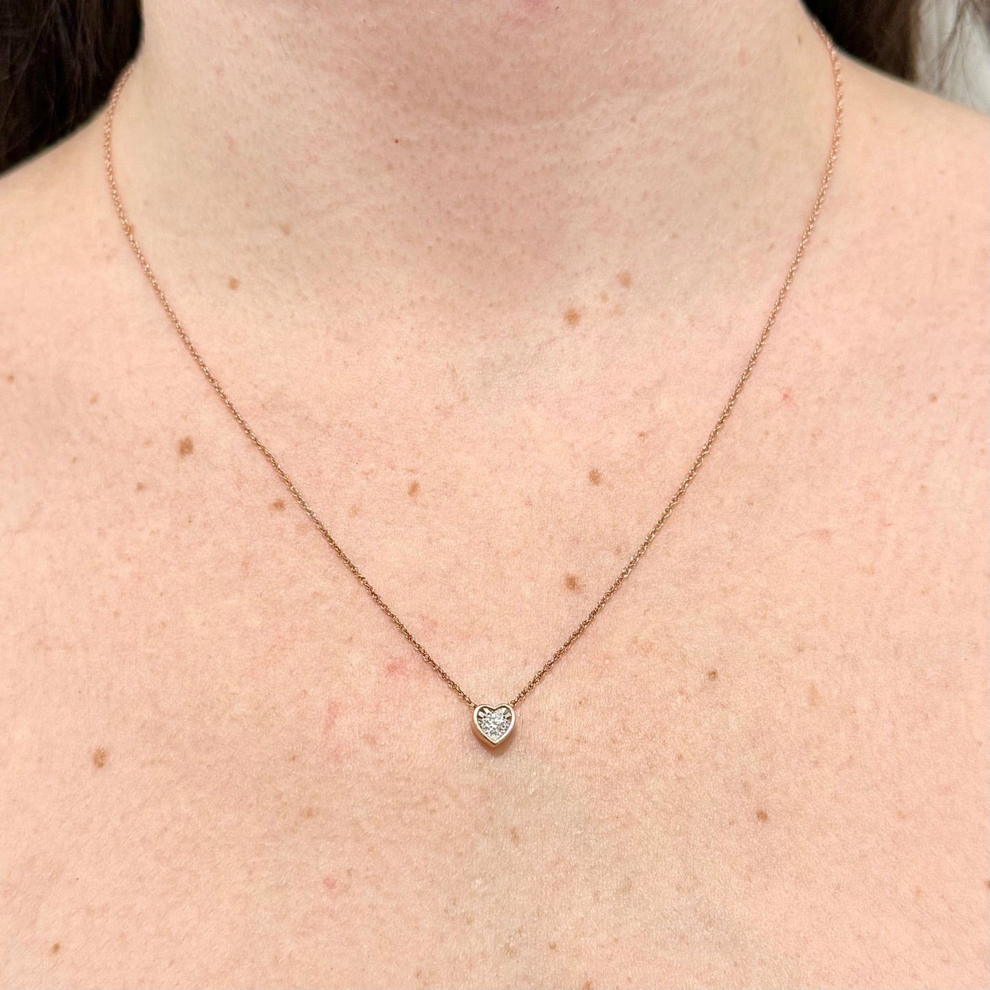 10 Karat Rose Gold Diamond Heart Solitaire Necklace - WeilJewelry