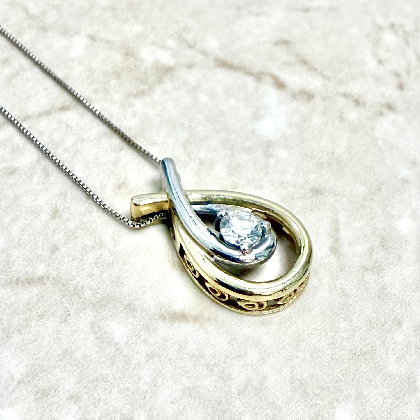 10 Karat Two - Tone Gold 0.25 Carat Diamond Solitaire Necklace - WeilJewelry