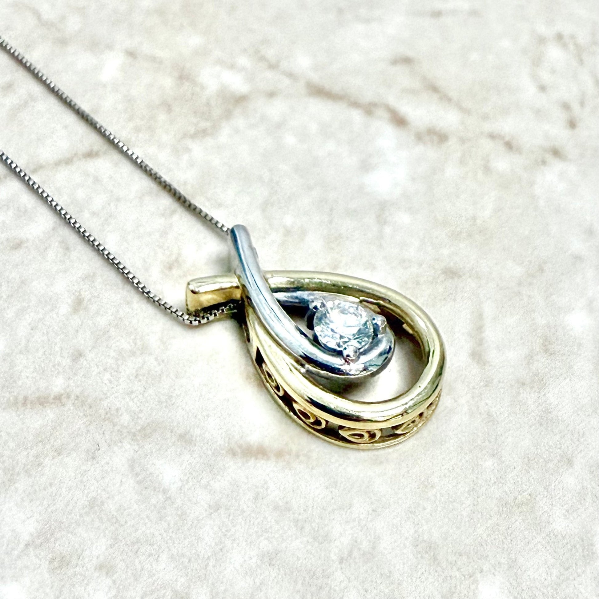 10 Karat Two - Tone Gold 0.25 Carat Diamond Solitaire Necklace - WeilJewelry