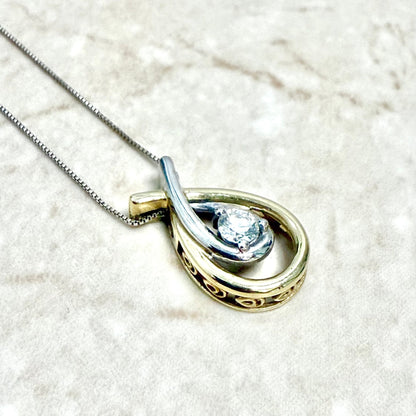 10 Karat Two - Tone Gold 0.25 Carat Diamond Solitaire Necklace - WeilJewelry