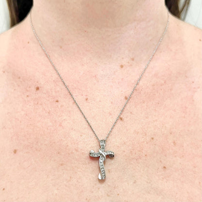 10 Karat White Gold Natural Diamond Cross Pendant Necklace - WeilJewelry