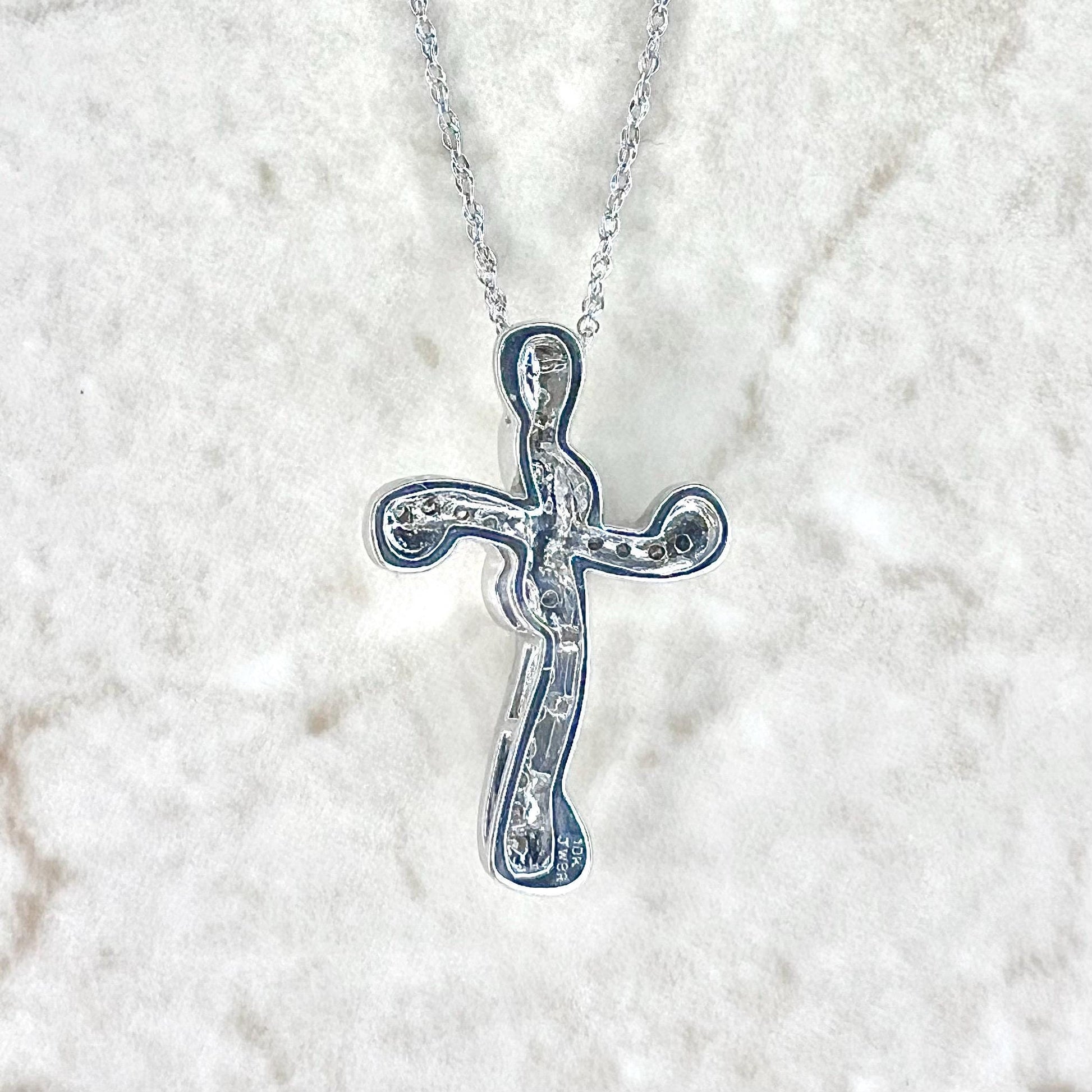 10 Karat White Gold Natural Diamond Cross Pendant Necklace - WeilJewelry