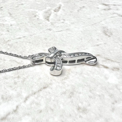 10 Karat White Gold Natural Diamond Cross Pendant Necklace - WeilJewelry