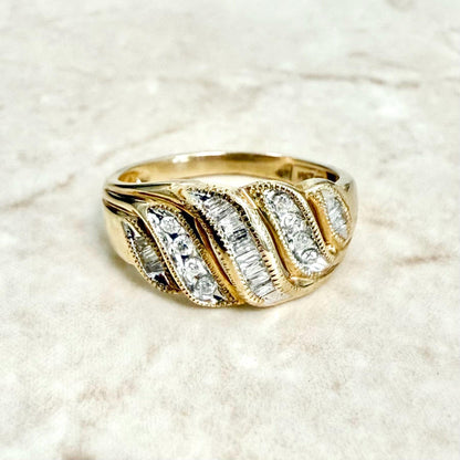 10 Karat Yellow Gold Natural Round & Baguette Diamond Band Ring - WeilJewelry