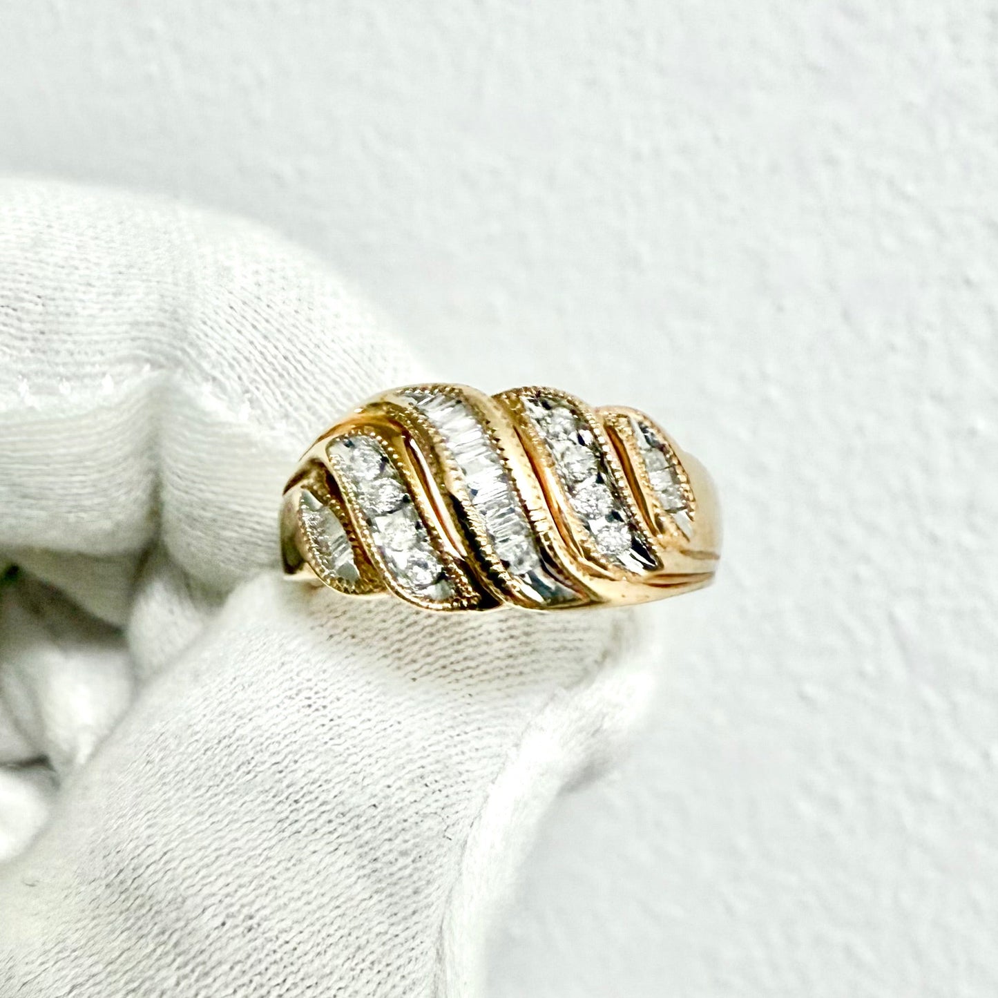 10 Karat Yellow Gold Natural Round & Baguette Diamond Band Ring - WeilJewelry