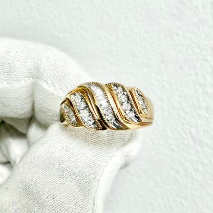 10 Karat Yellow Gold Natural Round & Baguette Diamond Band Ring - WeilJewelry
